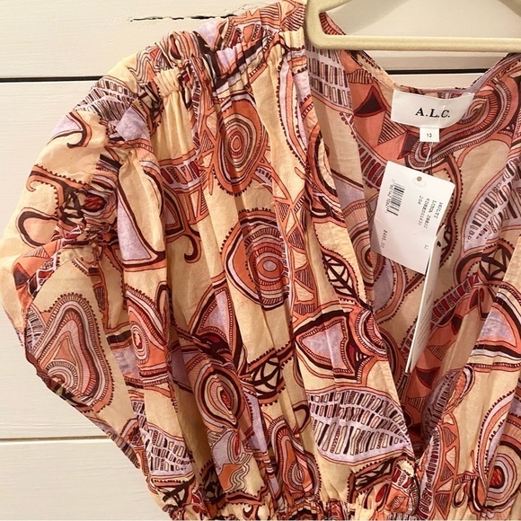 NEW A.L.C Luna Smocked Dress Nude Peach Multi 12 - Picture 6 of 16